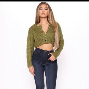 fashion nova green cropped cardigan top